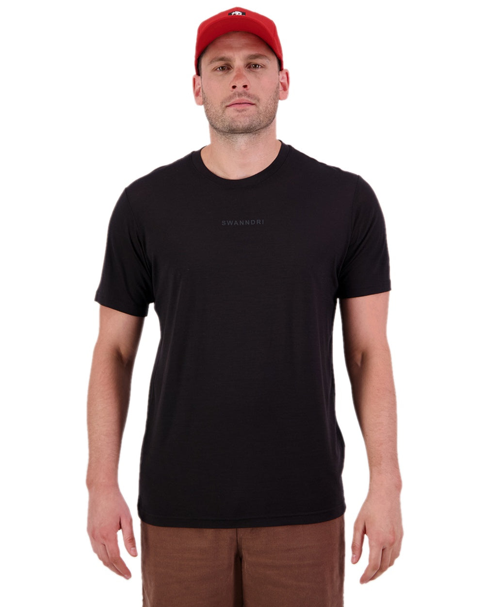 Black Coloured Swanndri Mens Merino Fusion T-Shirt on white background #colour_black