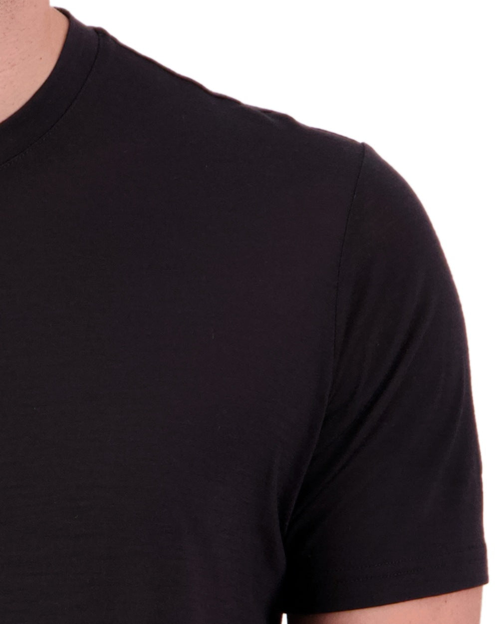 Black Coloured Swanndri Mens Merino Fusion T-Shirt on white background #colour_black