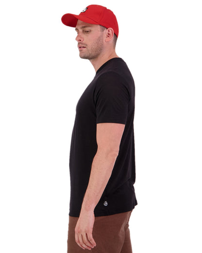 Black Coloured Swanndri Mens Merino Fusion T-Shirt on white background #colour_black