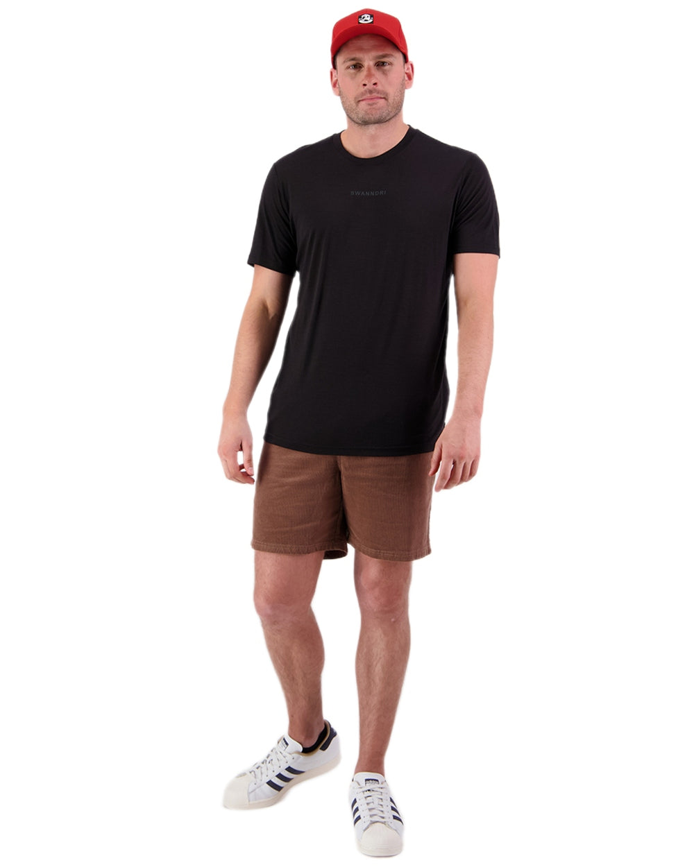 Black Coloured Swanndri Mens Merino Fusion T-Shirt on white background #colour_black