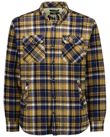 Navy Cashew Coloured Swanndri Mens Morven Sherpa Long Sleeve Shirt on white background #colour_navy-cashew