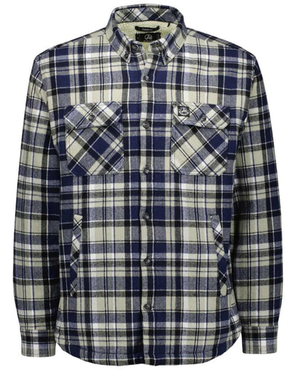 Navy Horizon Grey Coloured Swanndri Mens Morven Sherpa Long Sleeve Shirt on white background #colour_navy-horizon-grey