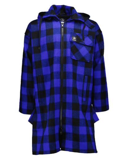 Blue Black Check Coloured Swanndri Mens Mosgiel Wool Bushshirt with Zip-up Front on white background #colour_blue-black-check