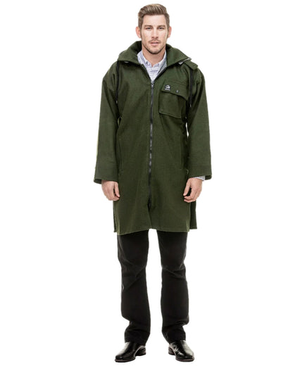 Olive Coloured Swanndri Mens Mosgiel Wool Bushshirt with Zip-up Front on white background #colour_olive