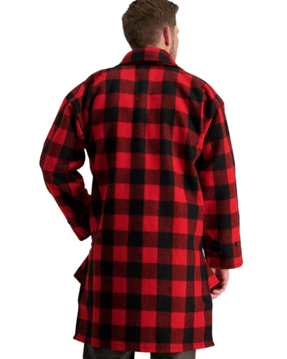 Red Black Check Coloured Swanndri Mens Mosgiel Wool Bushshirt with Zip-up Front on white background #colour_red-black-check