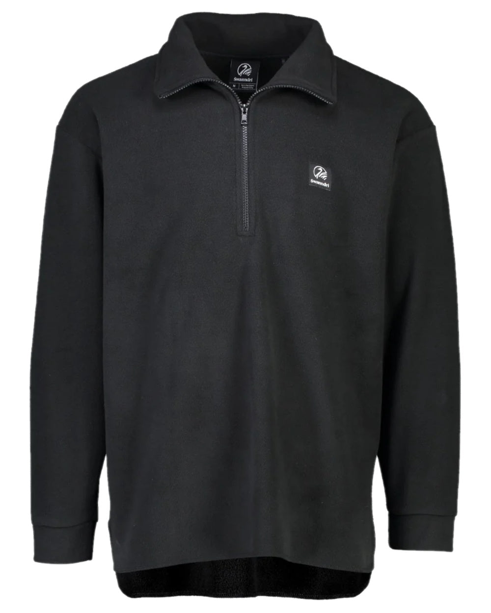 Black Coloured Swanndri Mens Motu Fleece Pullover on white background #colour_black