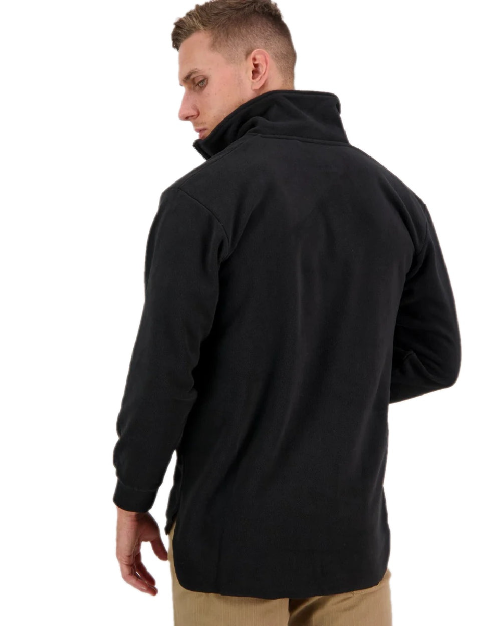 Black Coloured Swanndri Mens Motu Fleece Pullover on white background #colour_black