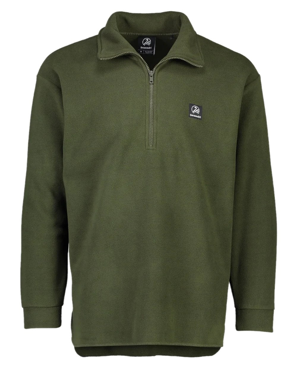 Olive Coloured Swanndri Mens Motu Fleece Pullover on white background #colour_olive