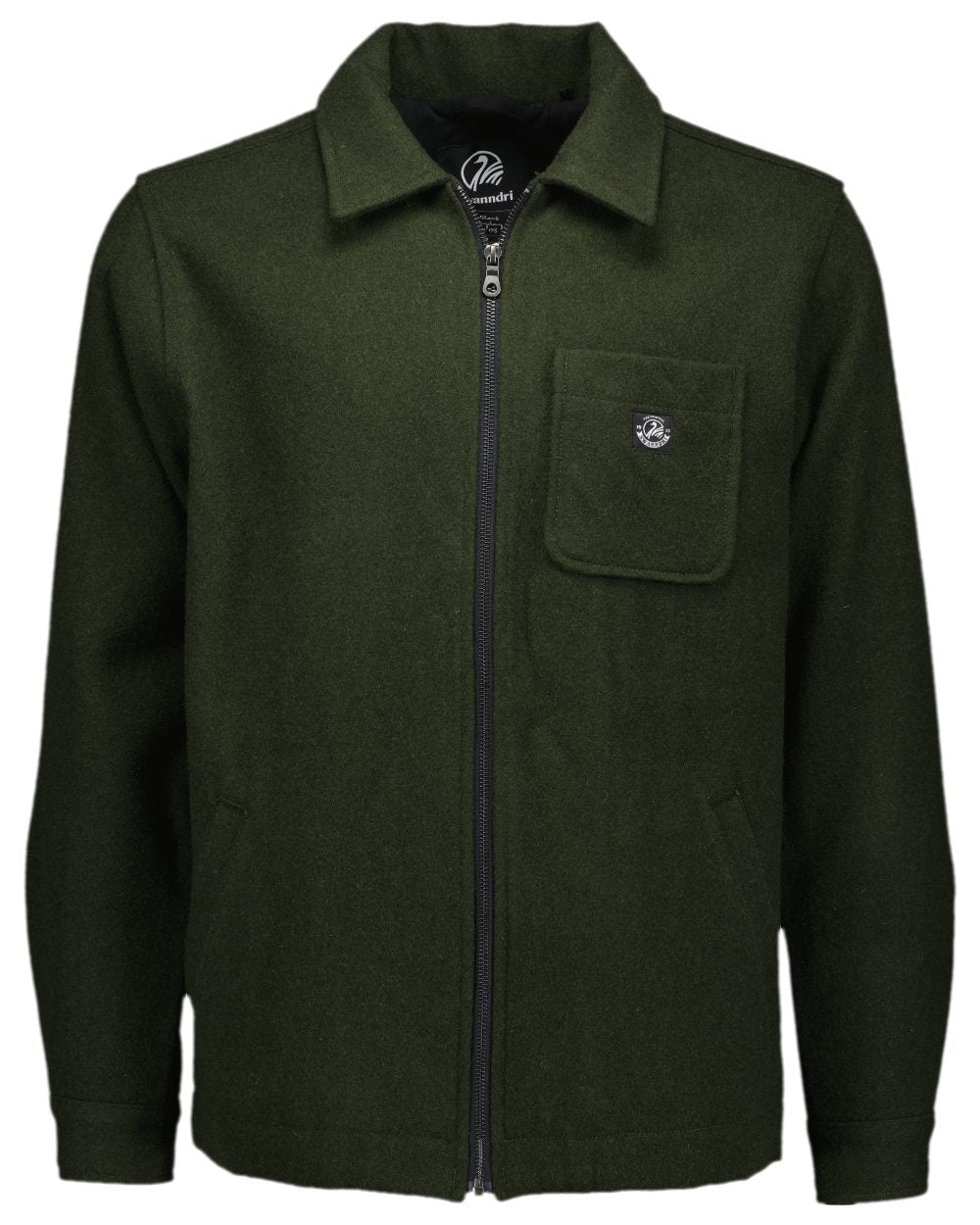 Dark Olive Coloured Swanndri Mens Northgate Wool Shacket on white background #colour_dark-olive