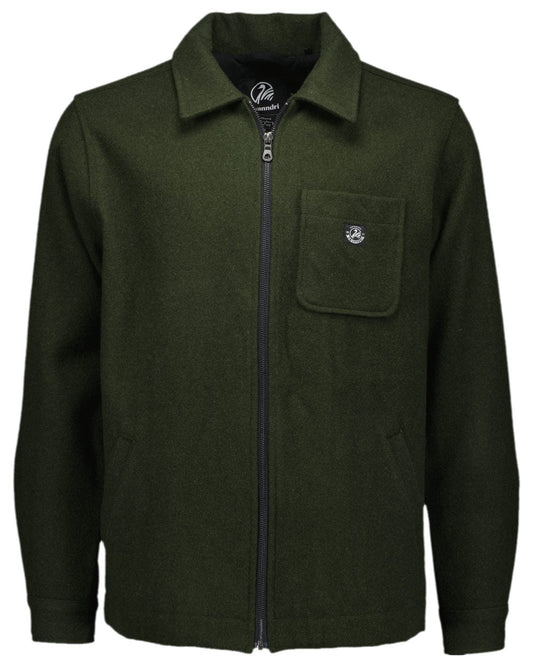 Dark Olive Coloured Swanndri Mens Northgate Wool Shacket on white background #colour_dark-olive