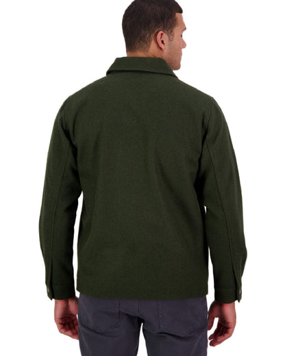 Dark Olive Coloured Swanndri Mens Northgate Wool Shacket on white background #colour_dark-olive