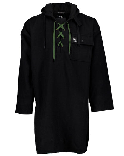 Black Coloured Swanndri Mens Original Wool Bushshirt With Lace-Up Front on white background #colour_black