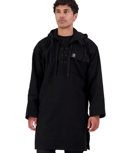 Black Coloured Swanndri Mens Original Wool Bushshirt With Lace-Up Front on white background #colour_black