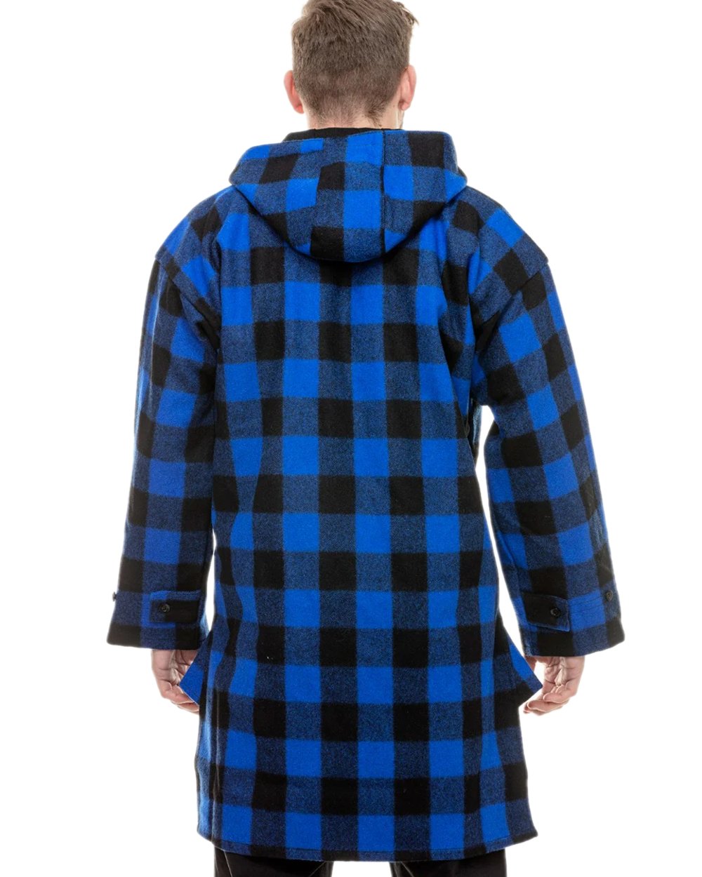 Blue Black Check Coloured Swanndri Mens Original Wool Bushshirt With Lace-Up Front on white background #colour_blue-black-check