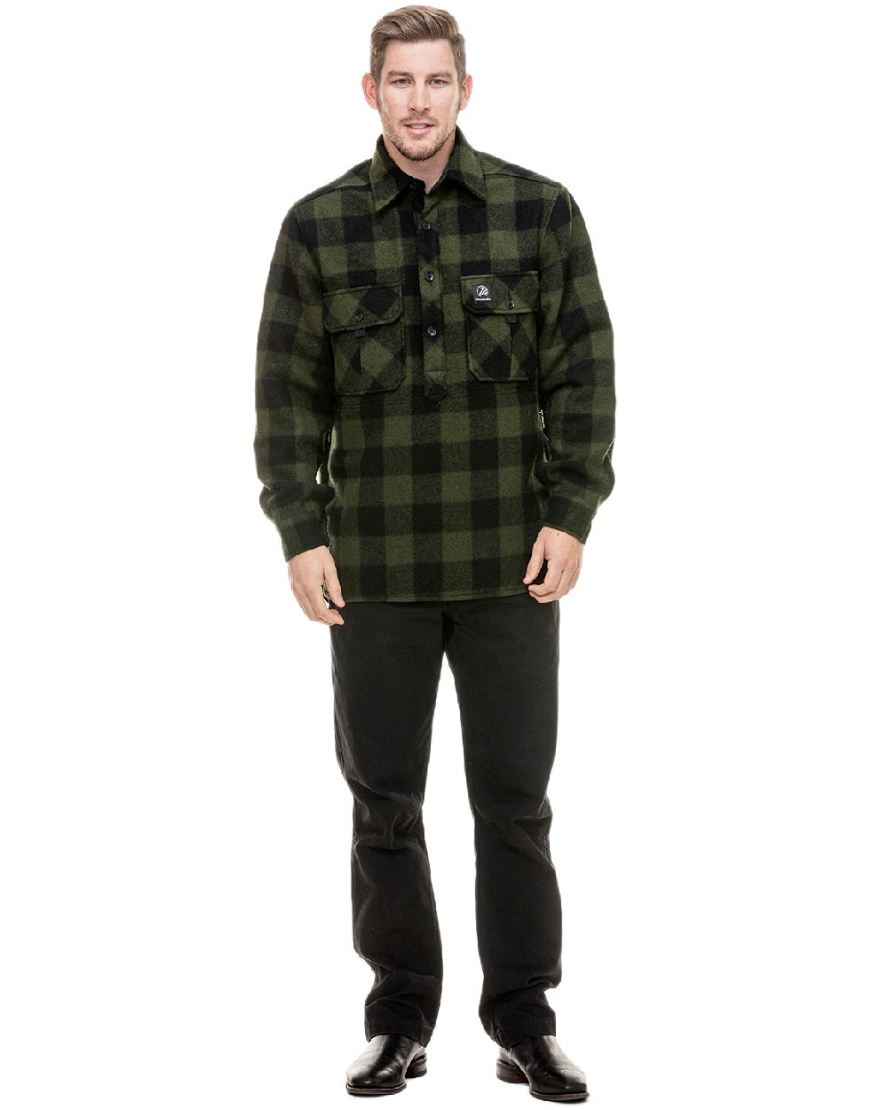 Olive Black Check Coloured Swanndri Mens Ranger Extreme V2 on white background #colour_olive-black-check