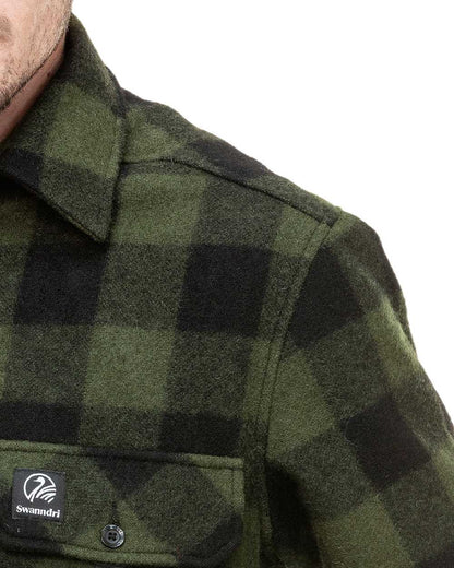 Olive Black Check Coloured Swanndri Mens Ranger Extreme V2 on white background #colour_olive-black-check