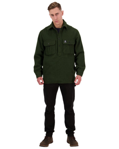 Olive Coloured Swanndri Mens Ranger Extreme V2 on white background #colour_olive