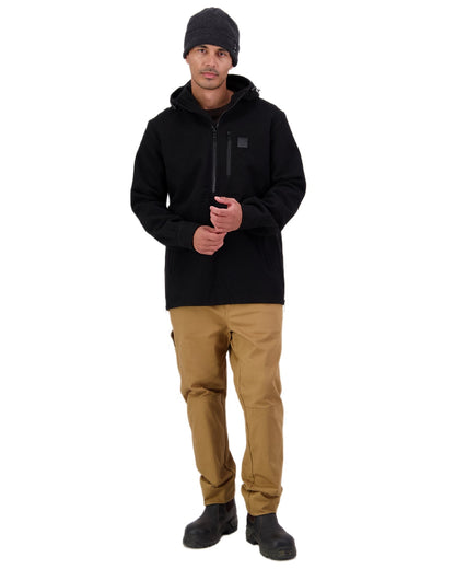 Black Coloured Swanndri Mens Reidston Wool Anorak on white background #colour_black