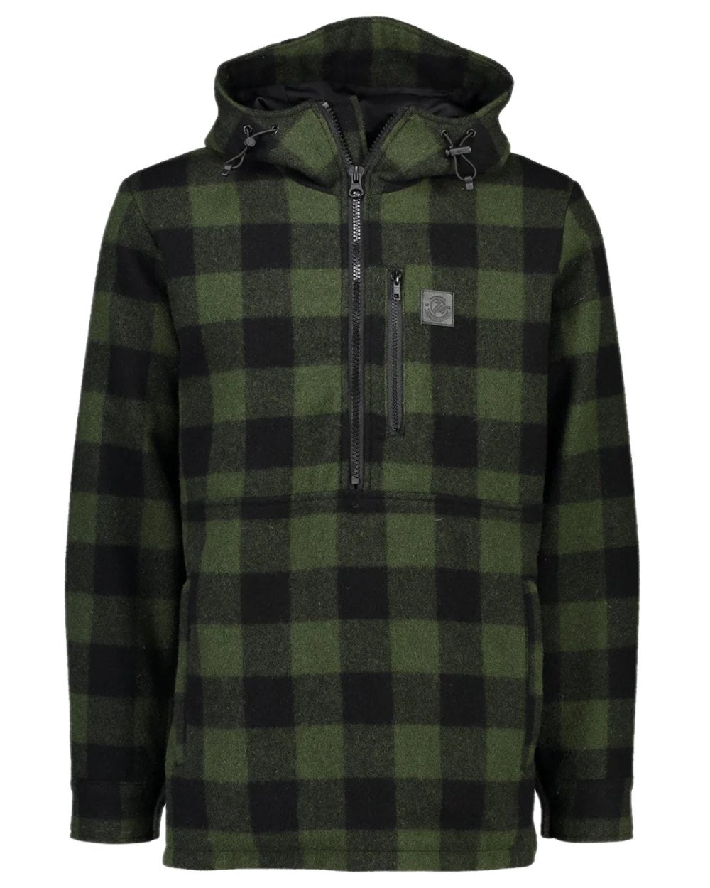 Olive Black Check Coloured Swanndri Mens Reidston Wool Anorak on white background #colour_olive-black-check