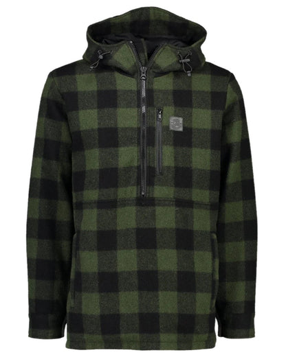 Olive Black Check Coloured Swanndri Mens Reidston Wool Anorak on white background #colour_olive-black-check