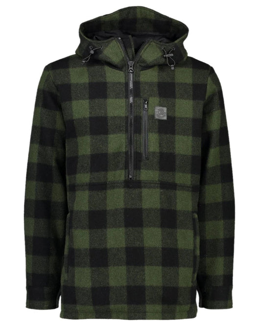 Olive Black Check Coloured Swanndri Mens Reidston Wool Anorak on white background #colour_olive-black-check