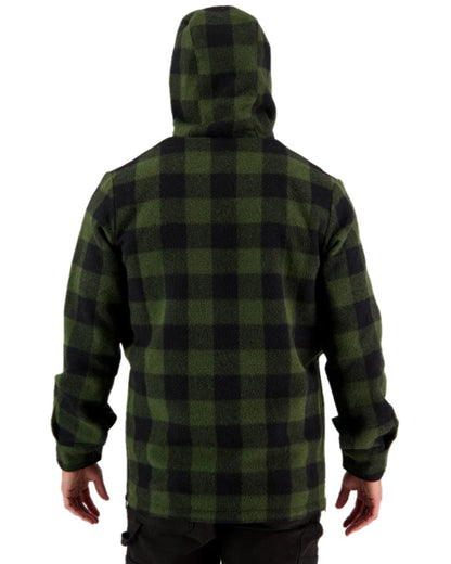 Olive Black Check Coloured Swanndri Mens Reidston Wool Anorak on white background #colour_olive-black-check