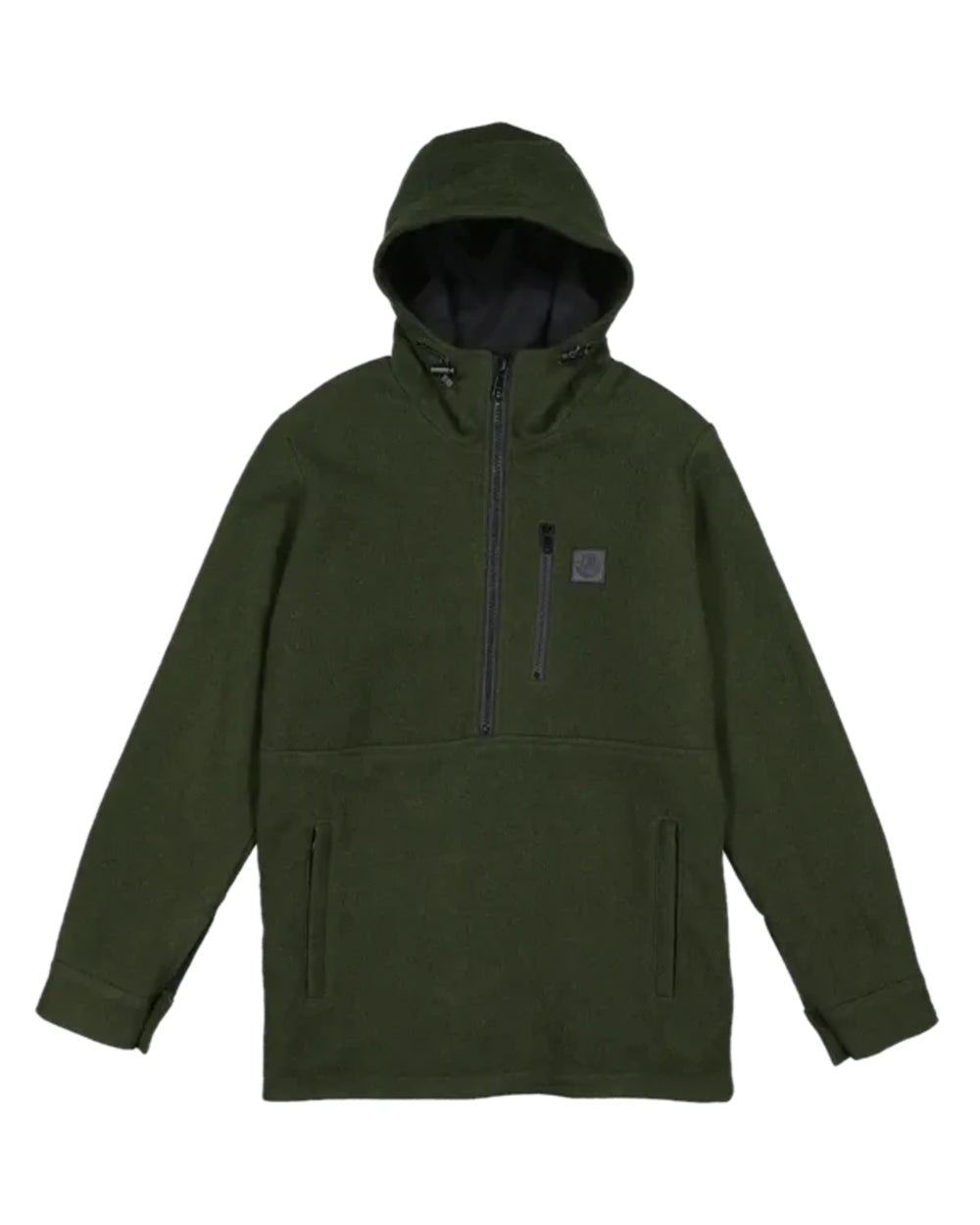 Olive Coloured Swanndri Mens Reidston Wool Anorak on white background #colour_olive