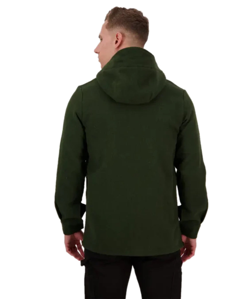 Olive Coloured Swanndri Mens Reidston Wool Anorak on white background #colour_olive