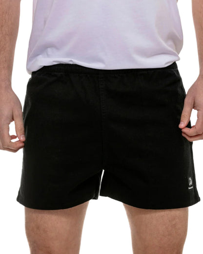 Black Coloured Swanndri Mens Rugby Short on white background #colour_black