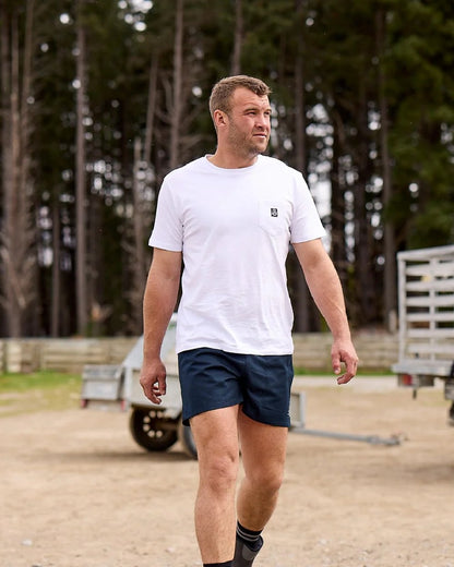 Navy Coloured Swanndri Mens Rugby Short on outdoor background #colour_navy