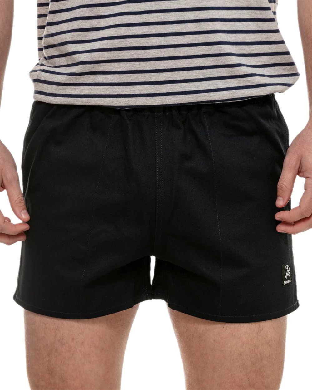 Navy Coloured Swanndri Mens Rugby Short on white background #colour_navy