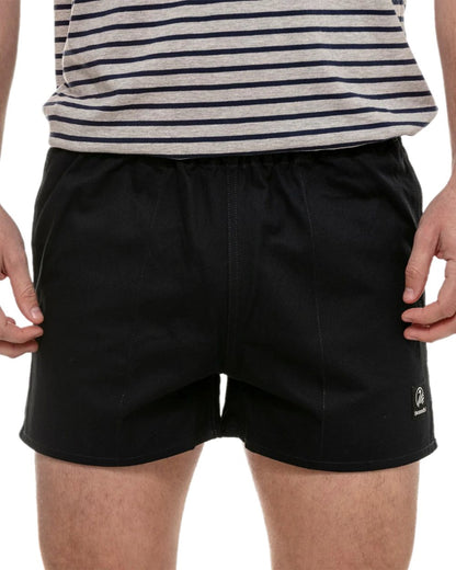 Navy Coloured Swanndri Mens Rugby Short on white background #colour_navy