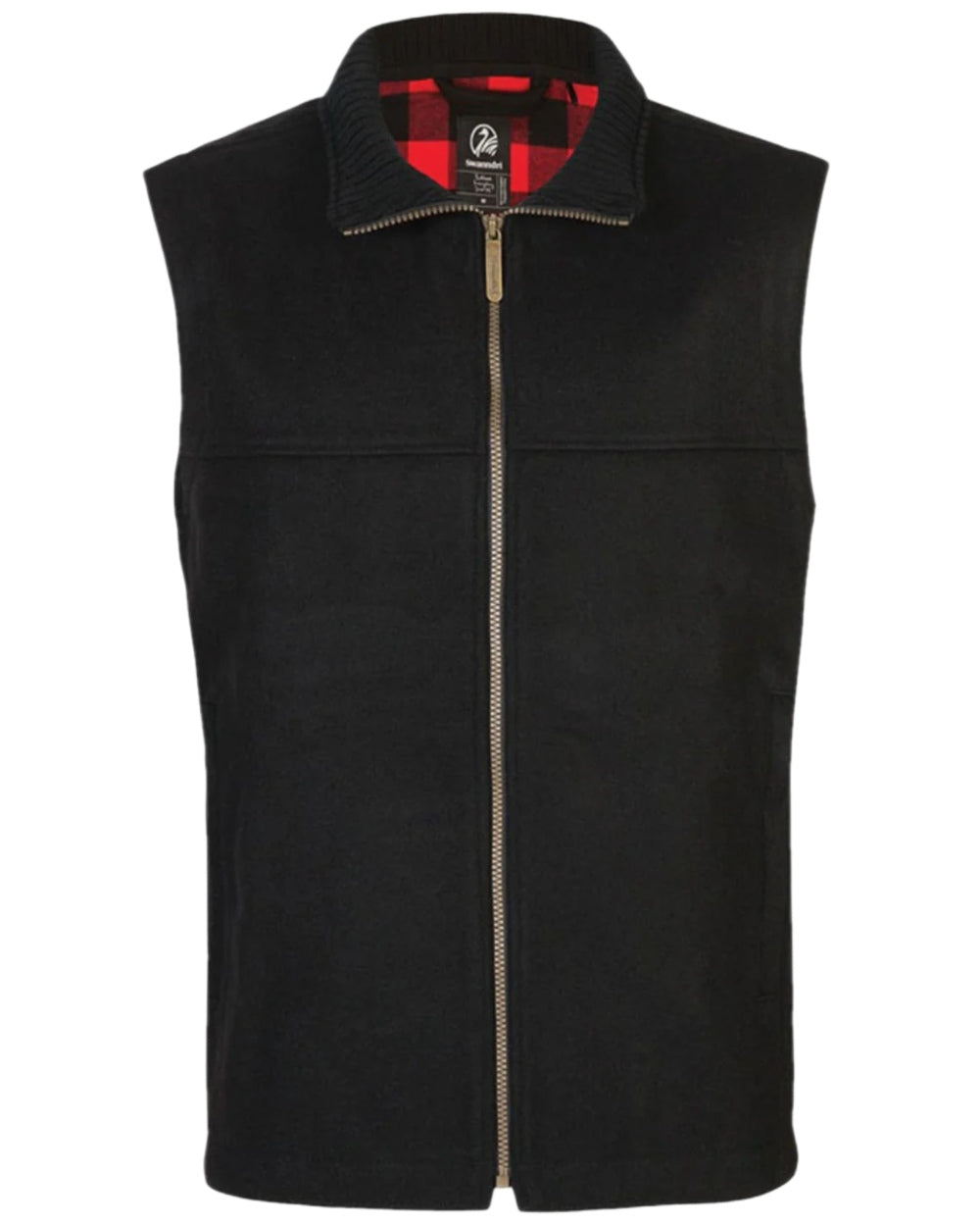 Black Coloured Swanndri Mens Saddleback Wool Vest on white background #colour_black