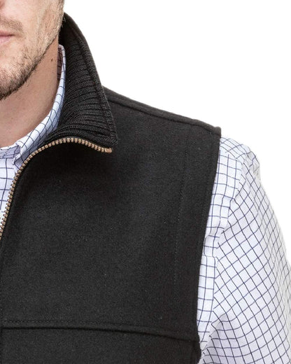 Black Coloured Swanndri Mens Saddleback Wool Vest on white background #colour_black