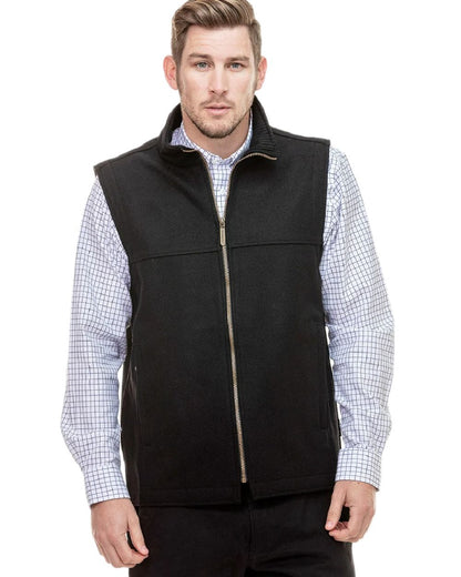 Black Coloured Swanndri Mens Saddleback Wool Vest on white background #colour_black