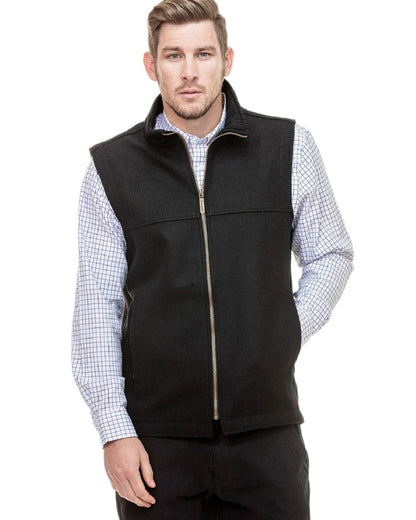 Black Coloured Swanndri Mens Saddleback Wool Vest on white background #colour_black