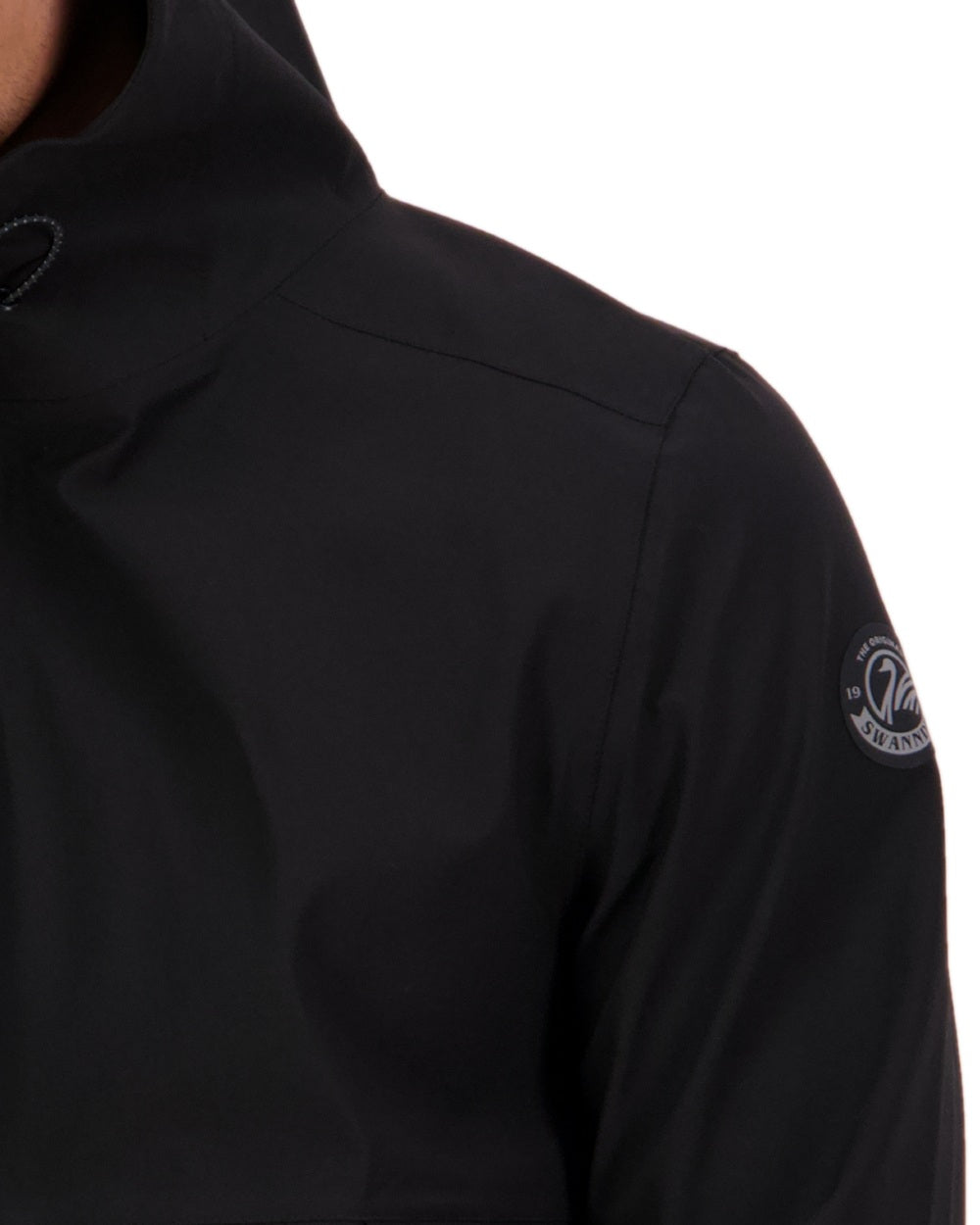 Black Coloured Swanndri Mens Swanson Rain Jacket on white background #colour_black