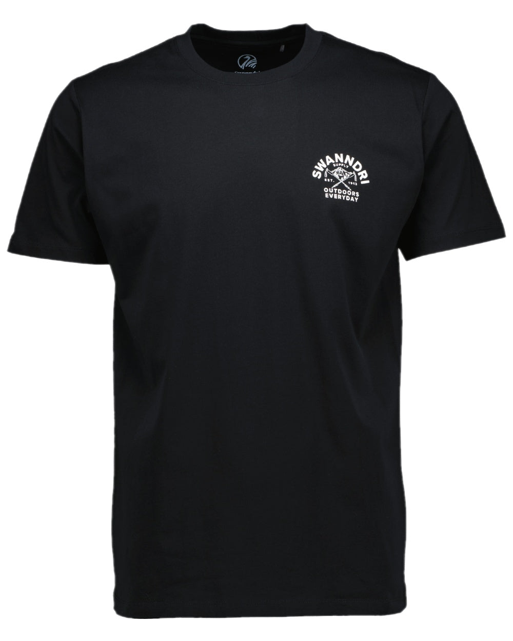 Black White Coloured Swanndri Mens Trails Printed T-Shirt on white background #colour_black-white