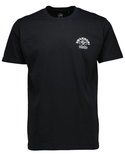Black White Coloured Swanndri Mens Trails Printed T-Shirt on white background #colour_black-white