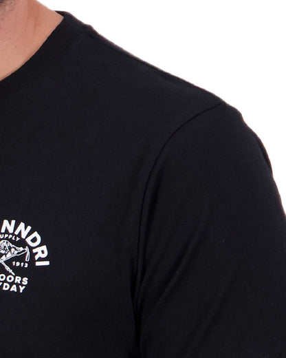 Black White Coloured Swanndri Mens Trails Printed T-Shirt on white background #colour_black-white
