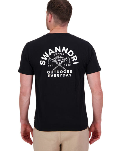 Black White Coloured Swanndri Mens Trails Printed T-Shirt on white background #colour_black-white