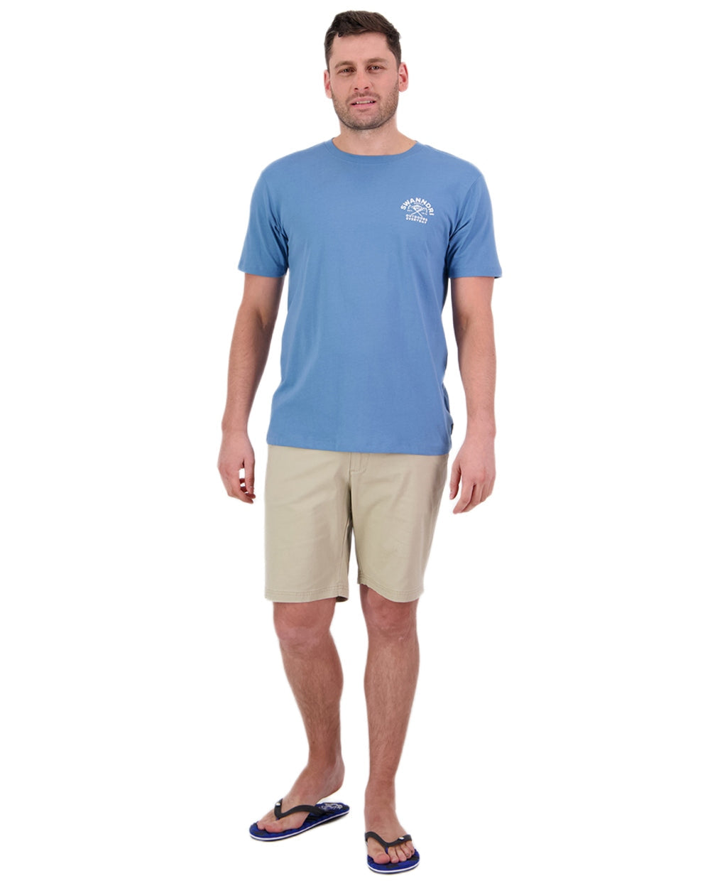 Smoke Blue White Coloured Swanndri Mens Trails Printed T-Shirt on white background #colour_smoke-blue-white