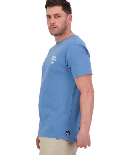 Smoke Blue White Coloured Swanndri Mens Trails Printed T-Shirt on white background #colour_smoke-blue-white