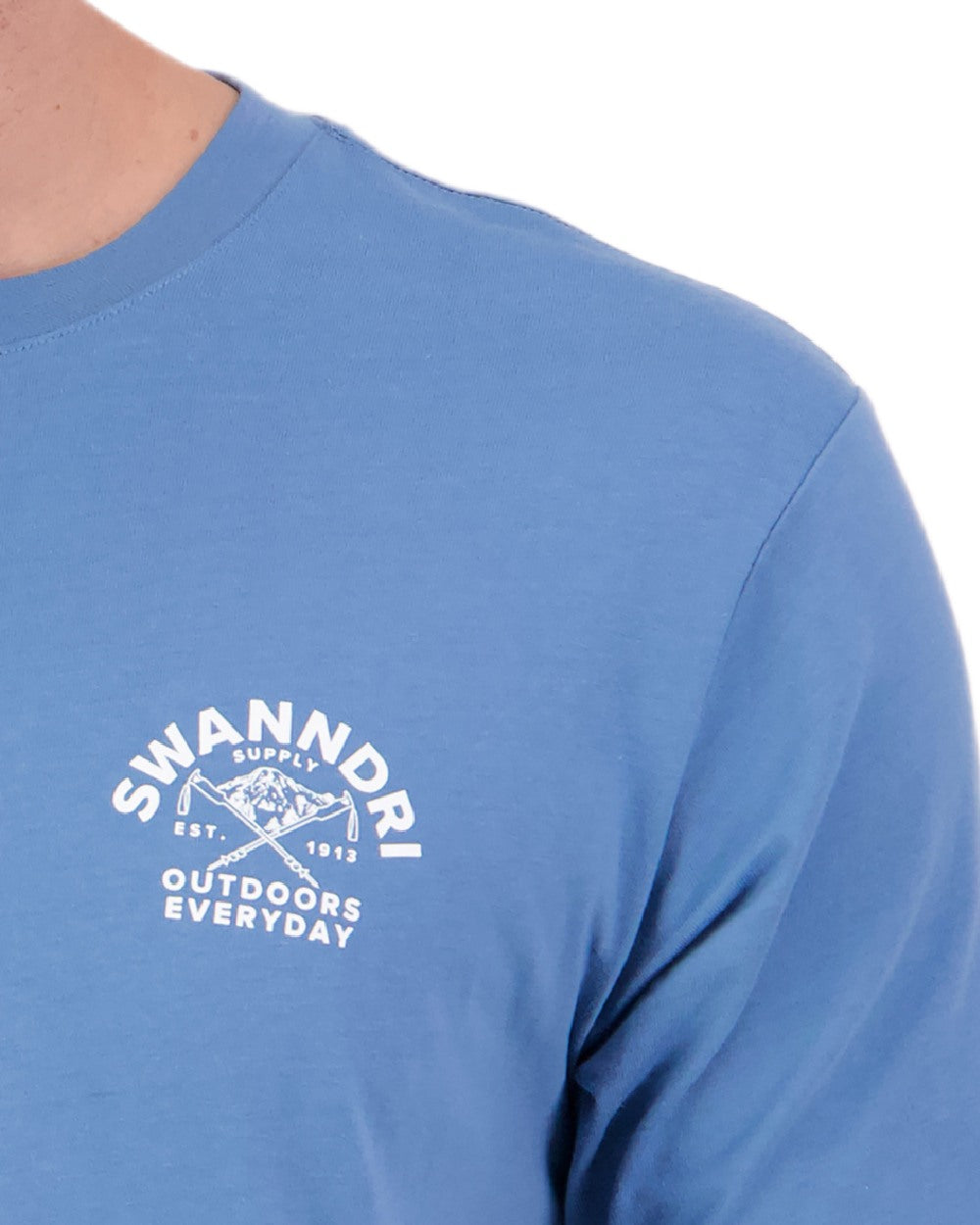 Smoke Blue White Coloured Swanndri Mens Trails Printed T-Shirt on white background #colour_smoke-blue-white