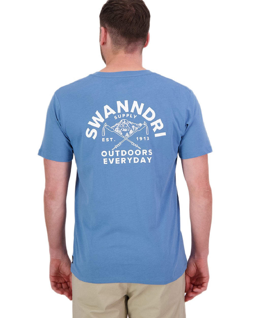 Smoke Blue White Coloured Swanndri Mens Trails Printed T-Shirt on white background #colour_smoke-blue-white