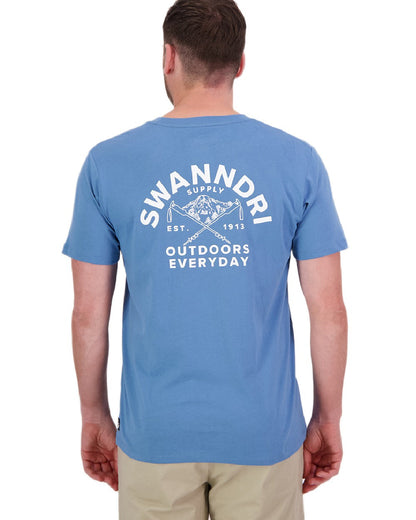 Smoke Blue White Coloured Swanndri Mens Trails Printed T-Shirt on white background #colour_smoke-blue-white
