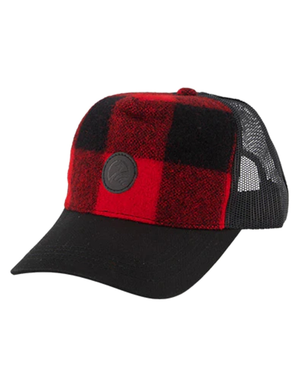 Red Black Check Coloured Swanndri Swanni Trucker Cap on white background #colour_red-black-check