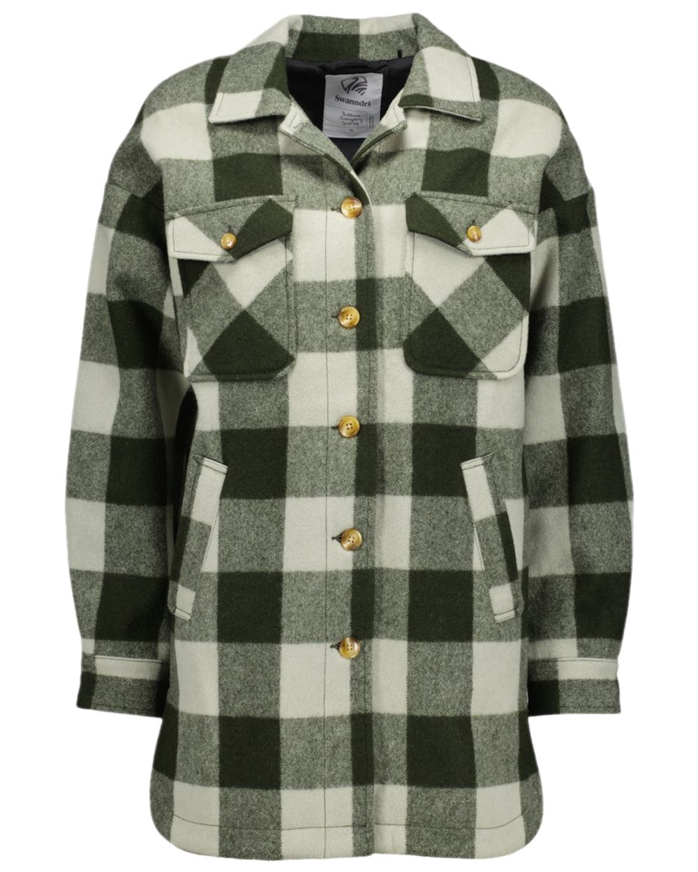 Limestone Check Coloured Swanndri Womens Anchorage Longline Jacket on white background #colour_limestone-check