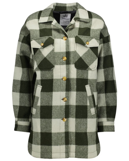 Limestone Check Coloured Swanndri Womens Anchorage Longline Jacket on white background #colour_limestone-check