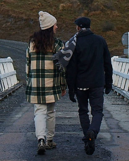 Limestone Check Coloured Swanndri Womens Anchorage Longline Jacket on outdoor background #colour_limestone-check